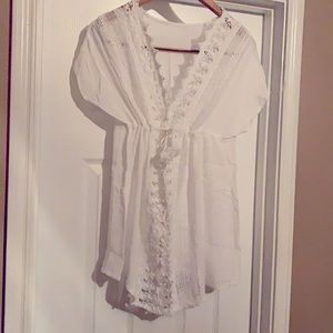 White bathing suit cover-up with lace front. OS.